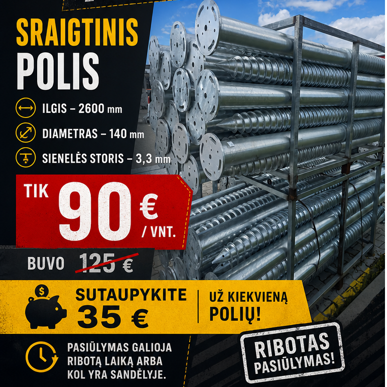 Sraigtinis polis 140/2600 mm M24 Sraigtinis polis 140/2600 mm M24