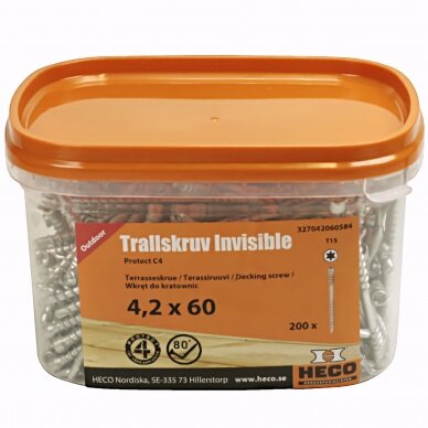 Terasiniai sraigtai HECO, 4,2 x 60 mm, C4, Torx15, 200vnt Terasiniai sraigtai HECO, 4,2 x 60 mm, C4, Torx15, 200vnt